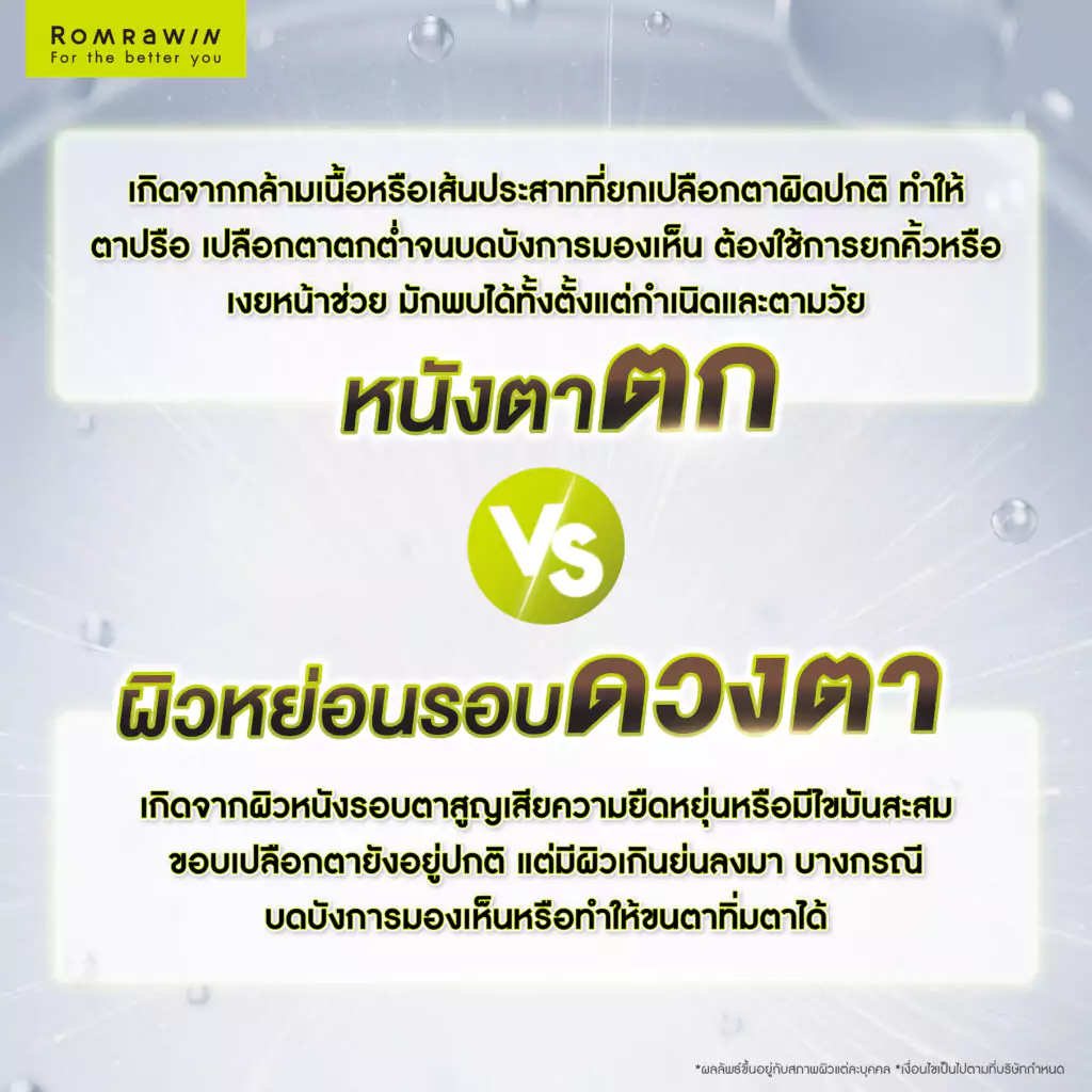 หนังตาตก แก้ปัญหาอย่างไร รวมวิธีดูแลดวงตากลับมาดูสดใสอีกครั้ง 4 หนังตาตกกับผิวหย่อนรอบตา ต่างกันอย่างไร?